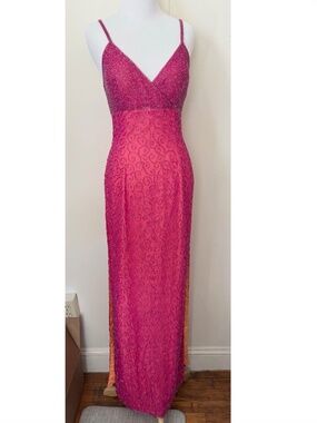 Cache Silk Fully Beaded Pink Dress